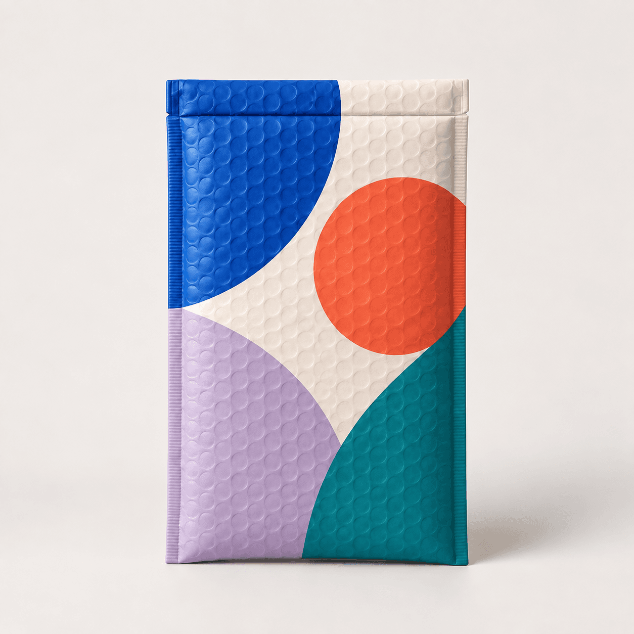 Bubble mailer with colorful full-print artwork