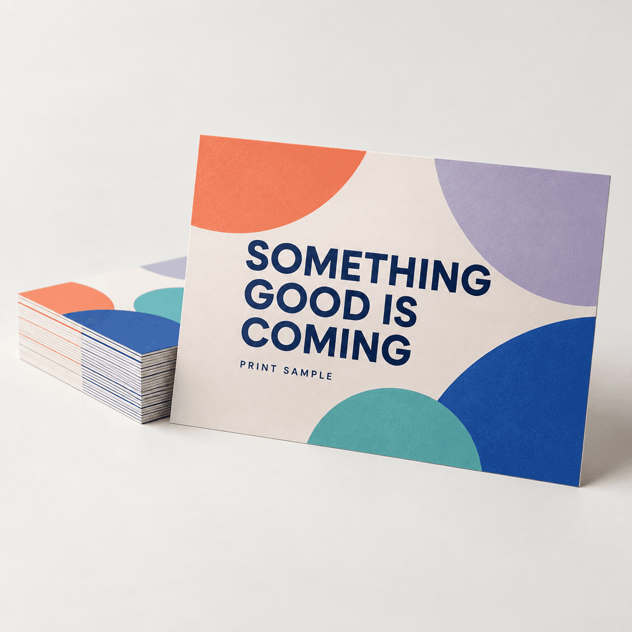 Printed postcards with colorful sample artwork